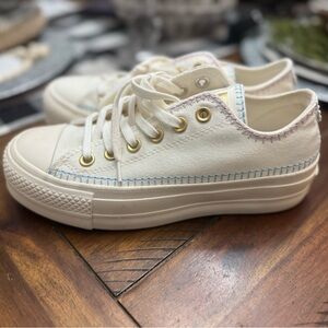 Converse Cream Low-Top Sneakers with Pastel Stitching